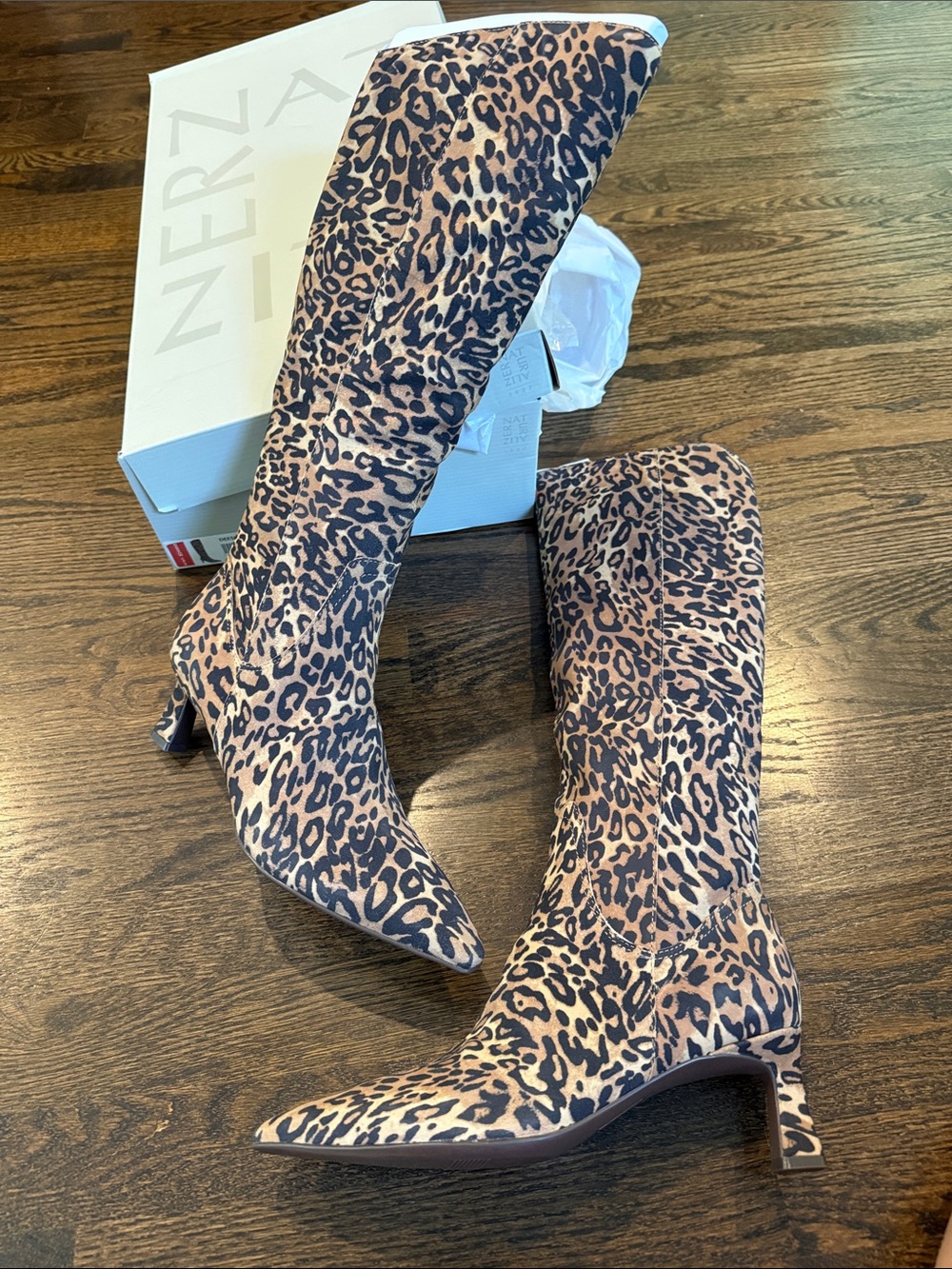 Naturalizer Leopard-Print Over-the-Knee Pointed Boots Brown/Black size narrow ca
